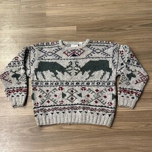 American Eagle Outfitters Gray Patterned Crewneck Sweater